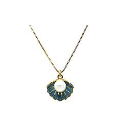 Enamel Shell with Pearl Necklace