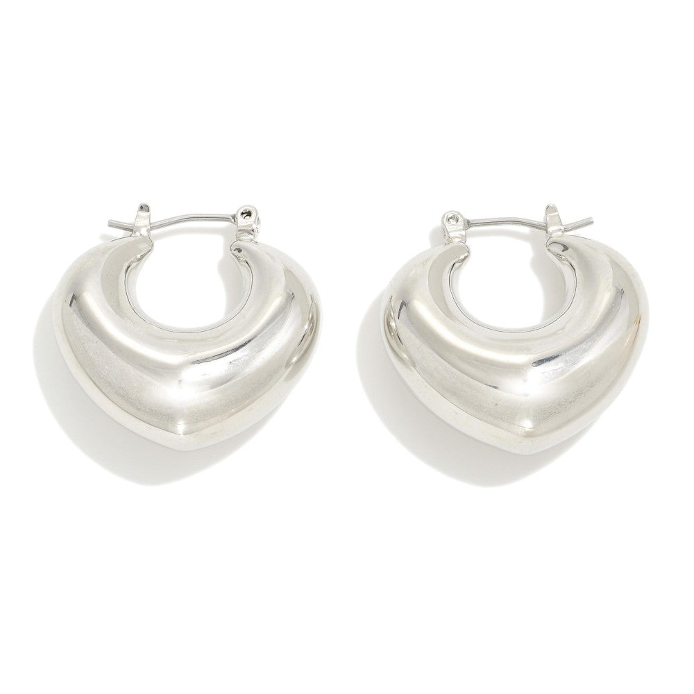 Metal Tone Puffy Rounded Triangle Hoop Earrings