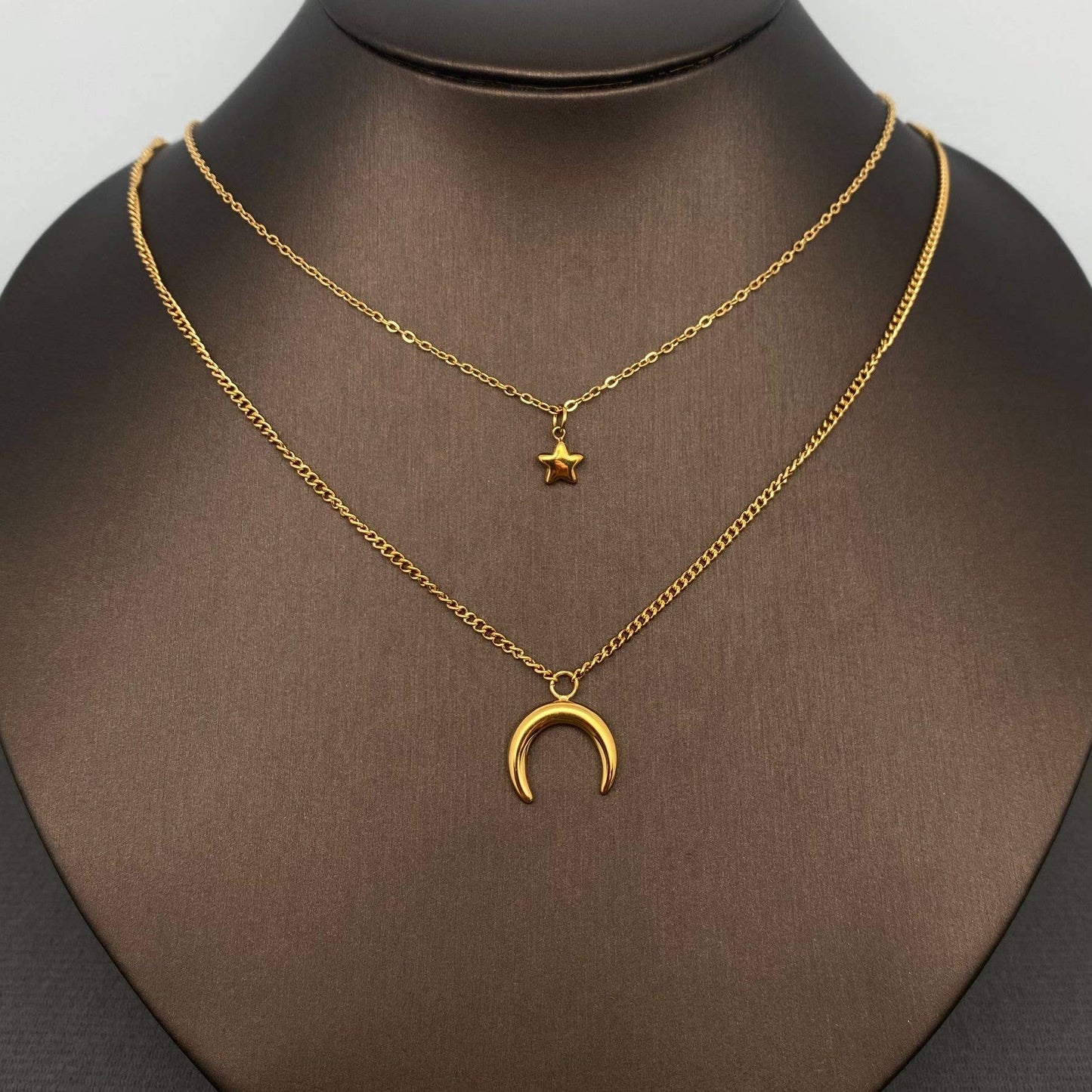 Moon and Star Double Necklace