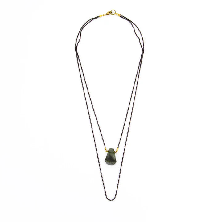 Labradorite Double Chain Necklace - Gunmetal