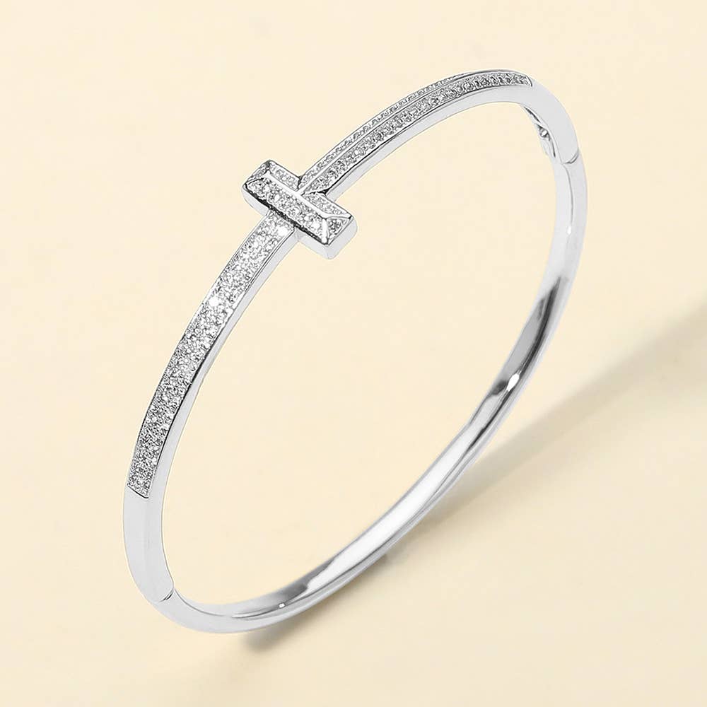 CZ Pave' T-bar Hinged Bracelet