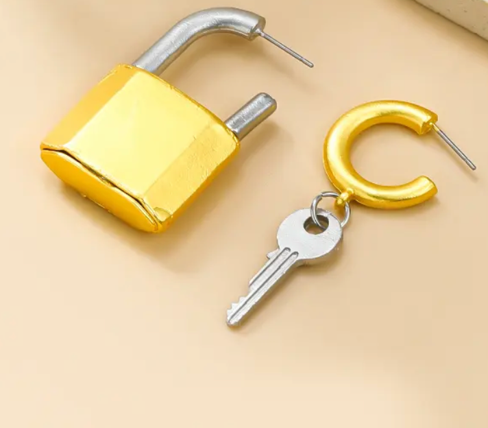 Asymmetric Lock and Key Earrings
