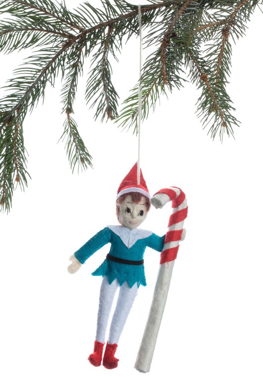 Elf Candy Cane Christmas Ornament