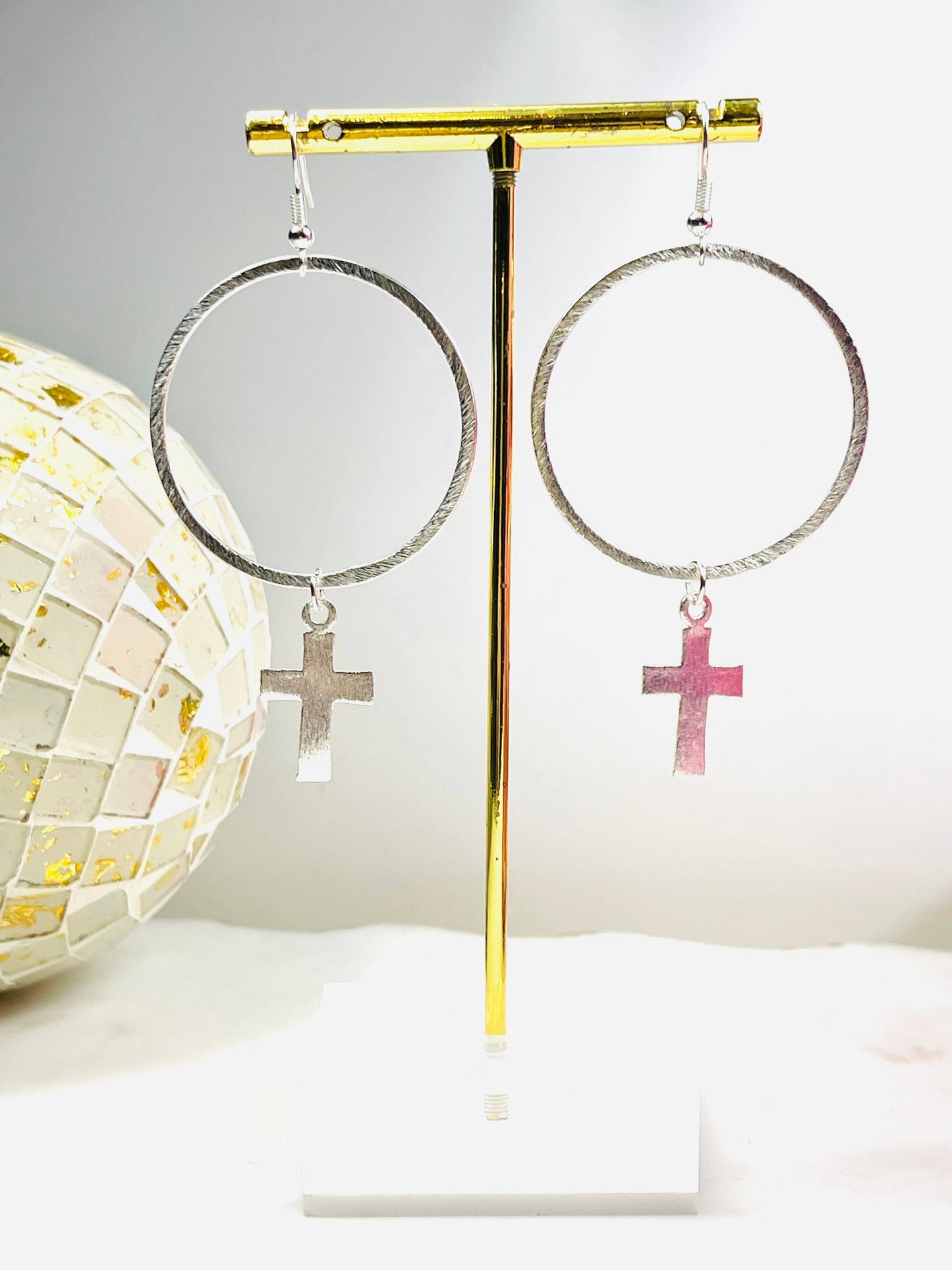 Silver Cross hoop Earrings