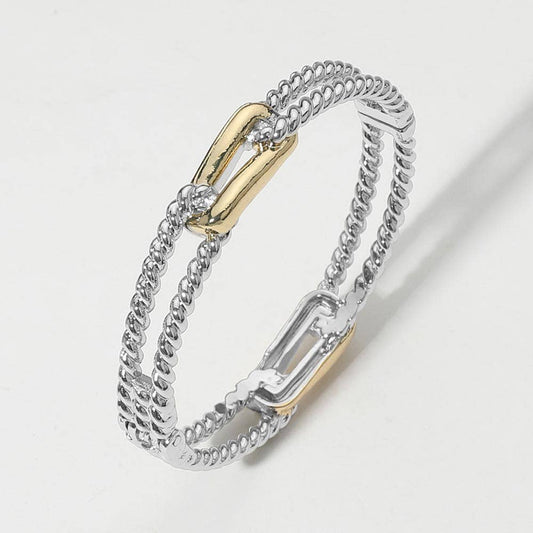 Two Tone Rope Hinged Bangle Bracelet