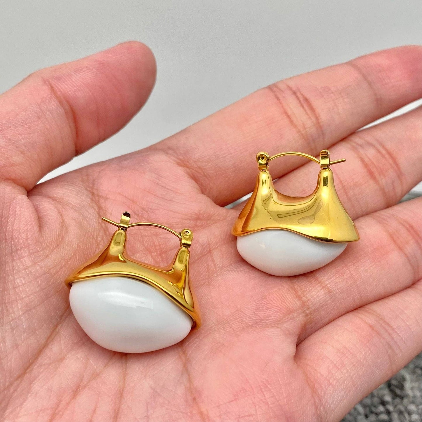 Gold and White Acrylic Earrings