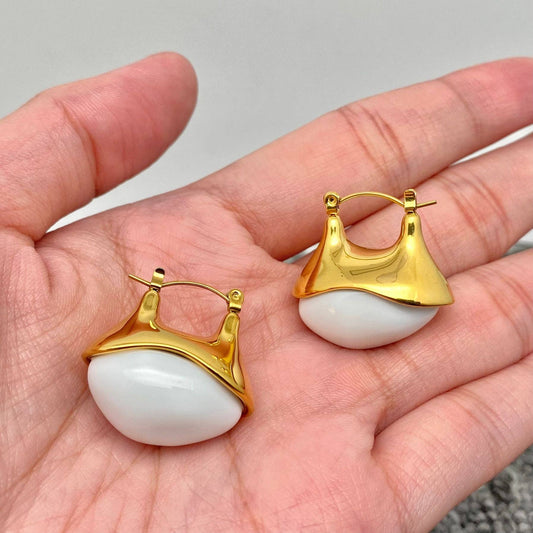 Gold and White Acrylic Earrings