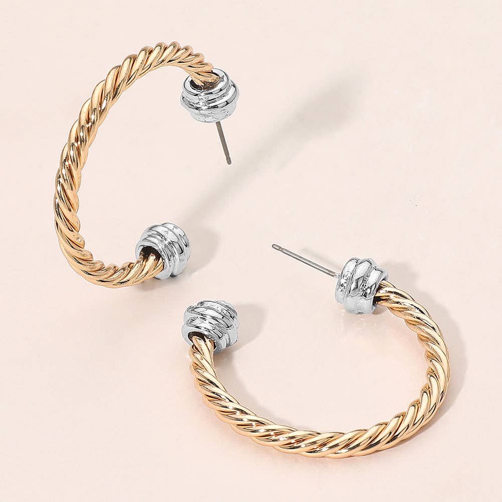 Two Tone Rope Hoop Earrings