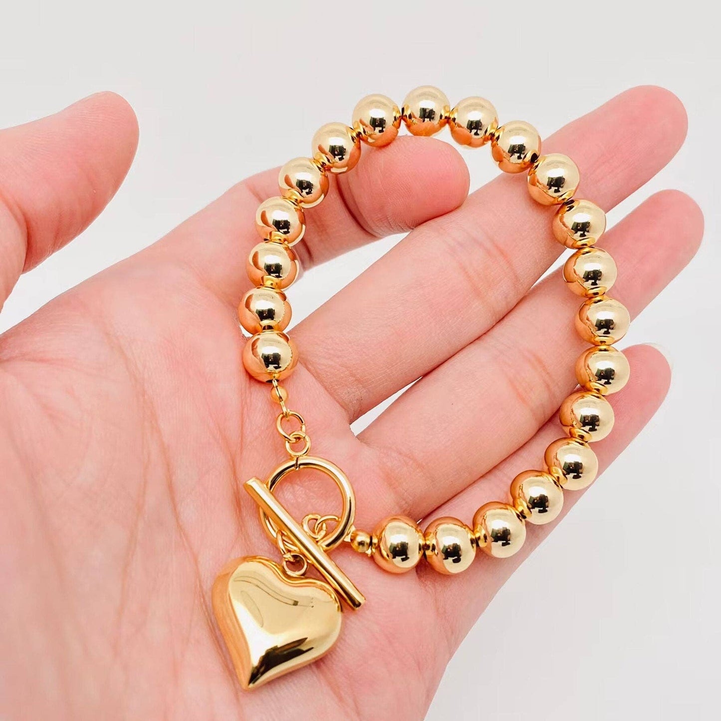 Heart Charm 8MM Beaded Bracelet