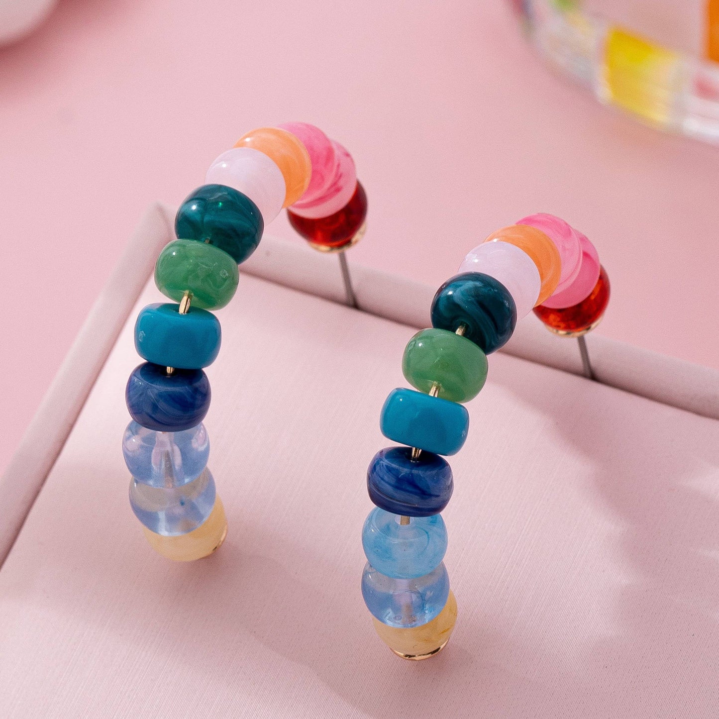 Rainbow Beaded Hoop Earring - Style 1