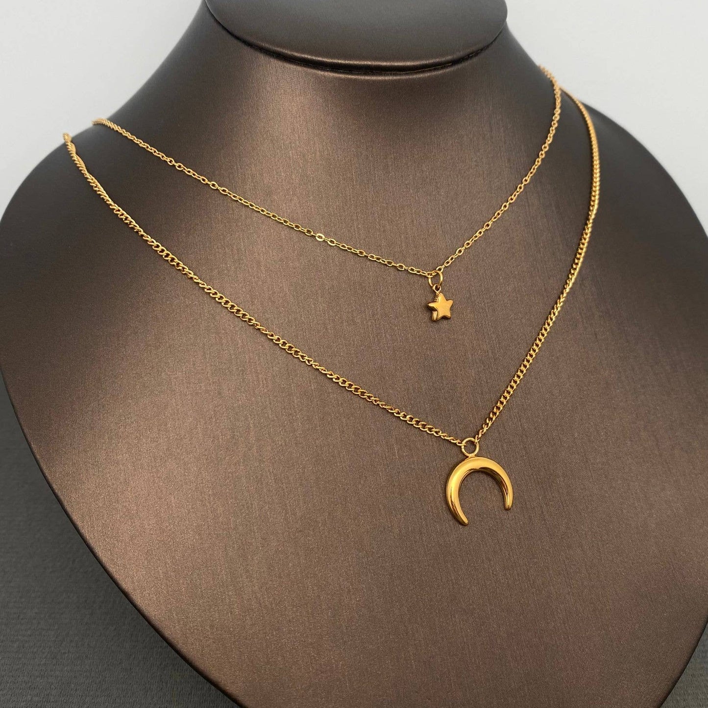 Moon and Star Double Necklace