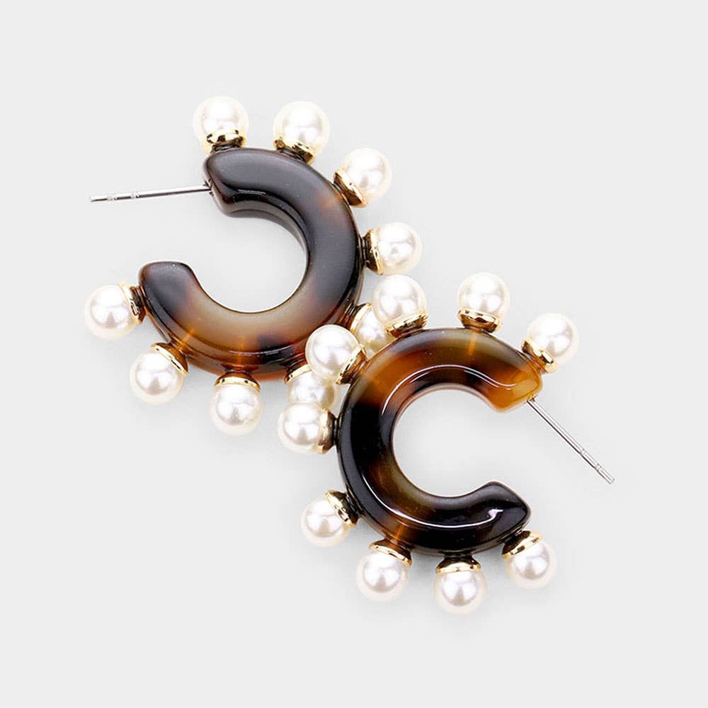 Pearl Resin Half Hoop Earrings