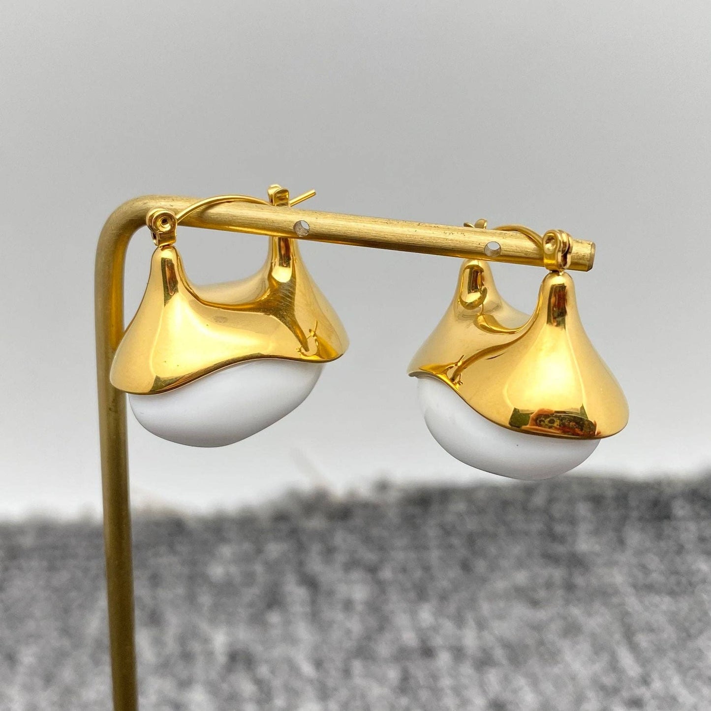 Gold and White Acrylic Earrings