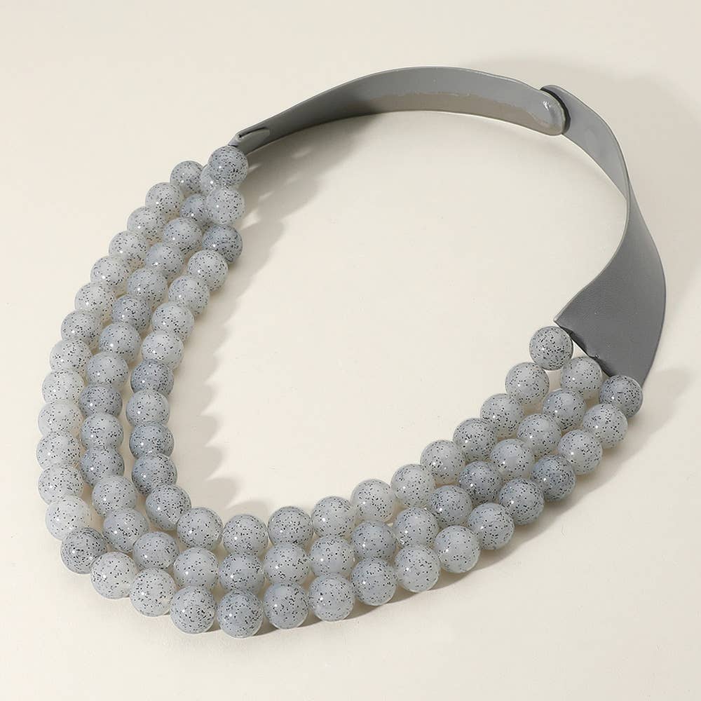 Triple Strand Beaded Faux Leather Necklace