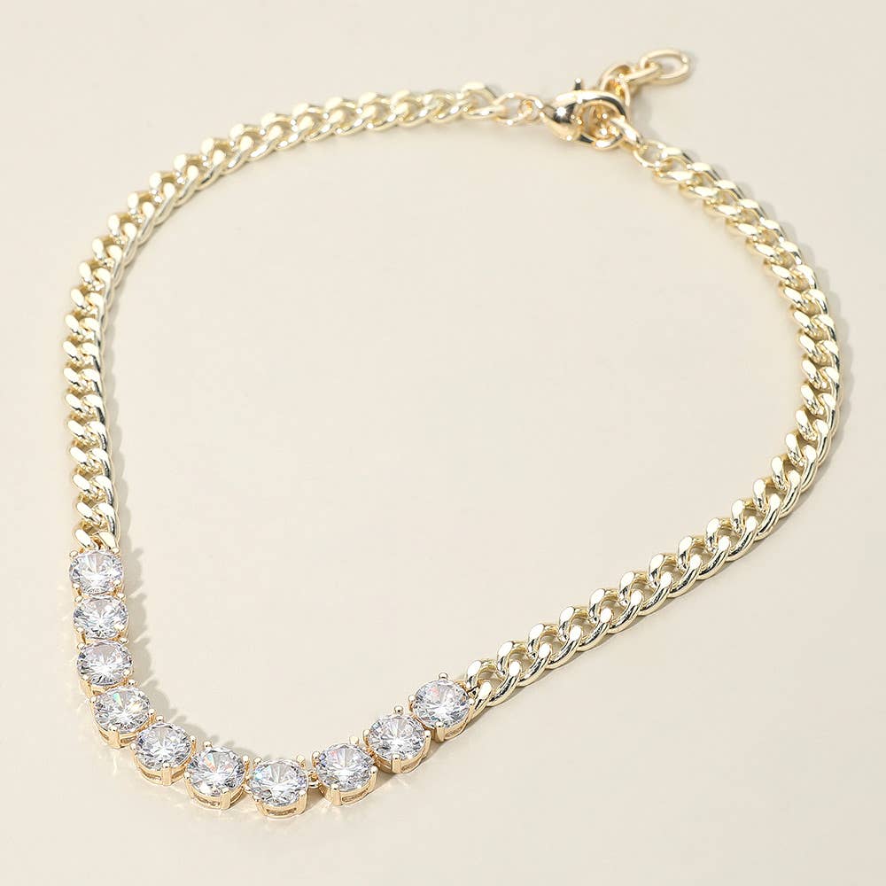 Round-Cut Solitaire CZ Stone Link Necklace