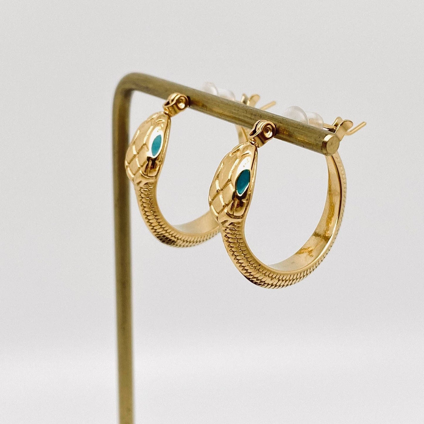 Green Eyed Snake Hoop Earrings