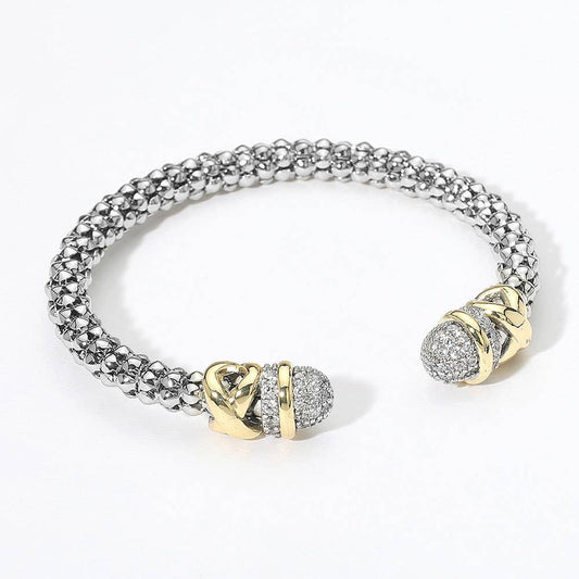 Paved Tip Two Tone Braided Cuff Bracelet