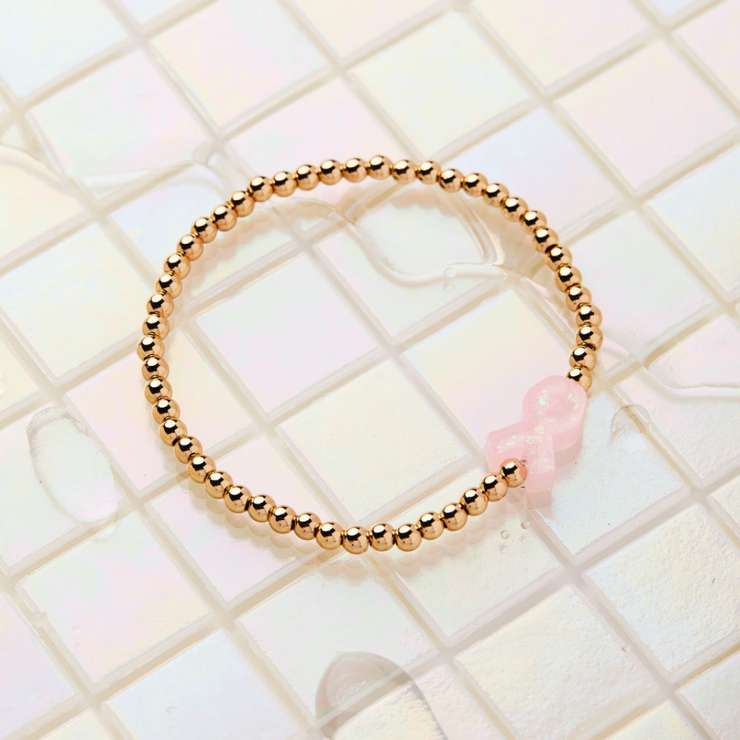 Holy Water Pink Ribbon Awareness Bracelet In Gold or Silver