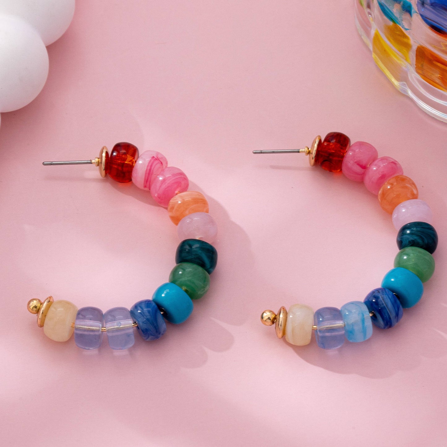 Rainbow Beaded Hoop Earring - Style 1