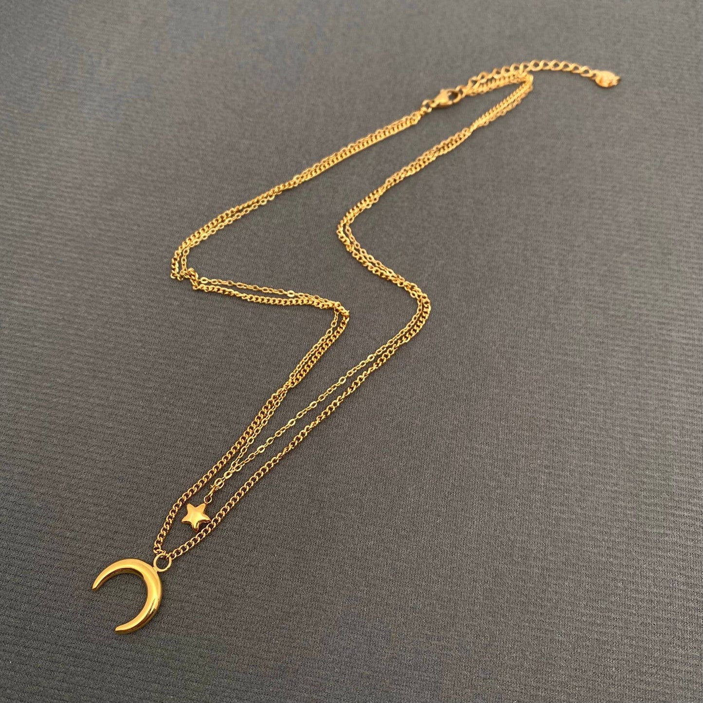Moon and Star Double Necklace