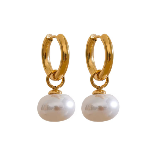 Chunky Pearl Drop Hoops