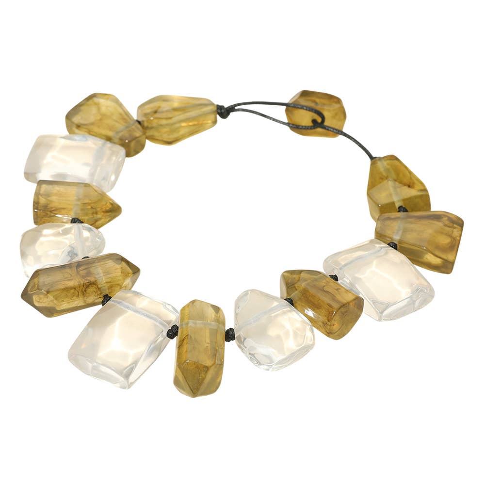 Chunky Abstract Resin Stone Beaded Statement Necklace: Olive Green