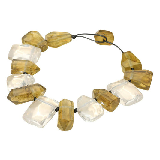 Chunky Abstract Resin Stone Beaded Statement Necklace: Olive Green