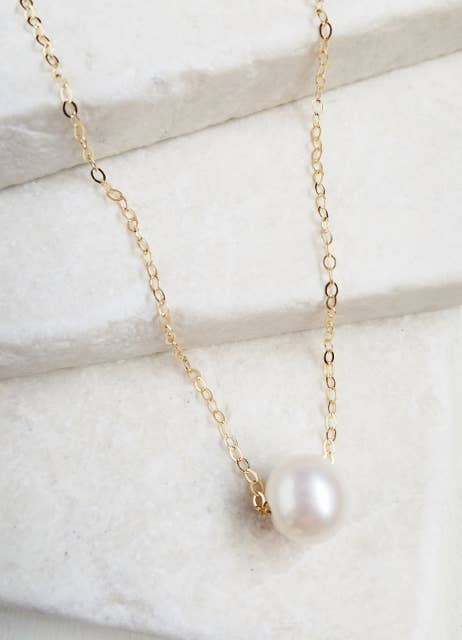 Gold Floating White Pearl Necklace
