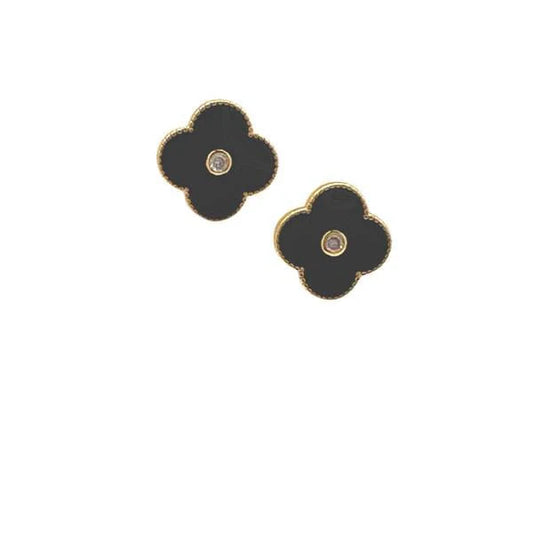 Clover Stud Earrings With CZ Center