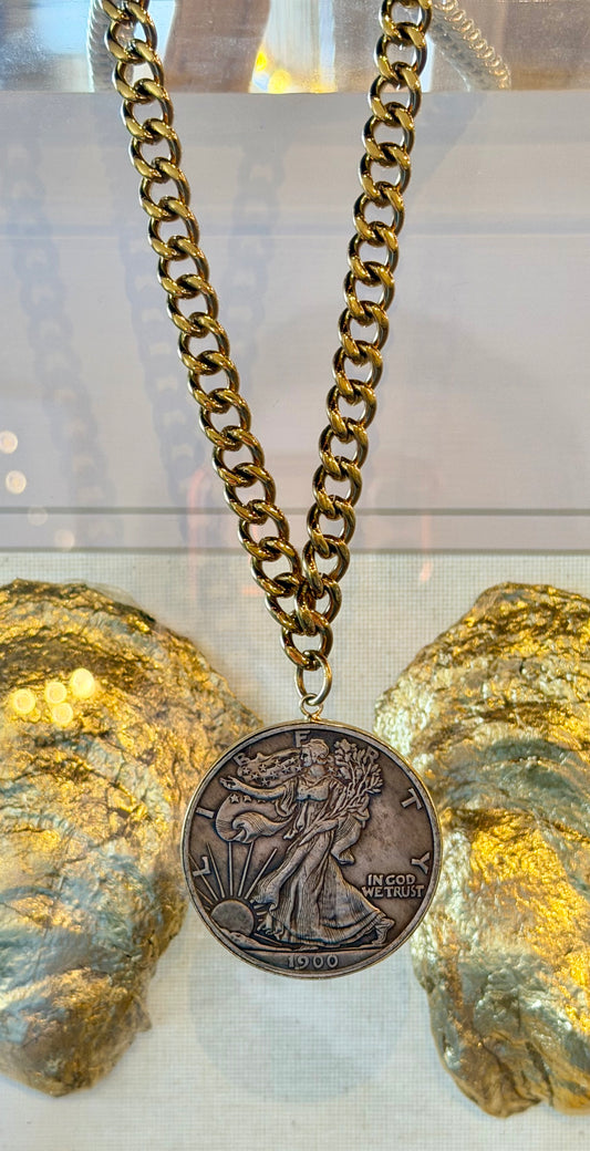 Two Tone Liberty Coin Necklace – 18K Gold Plated Stainless Steel