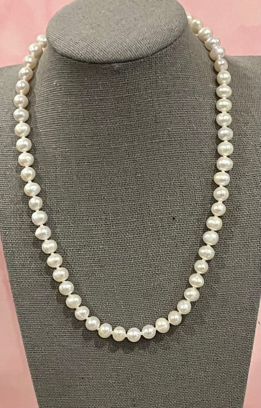 7mm Pearl Necklace - 16" with adjustable extender