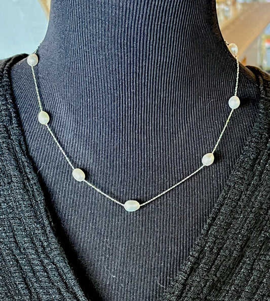 Tin Cup Stainless and Pearl Necklace