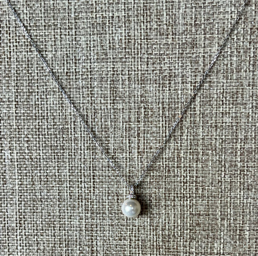 CZ Bell and Pearl Necklace