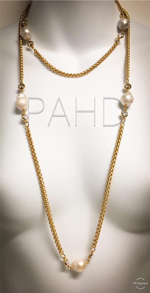 Phillip Allen Hefner - Gold Wheat Chain With Pearl & CZ Stations