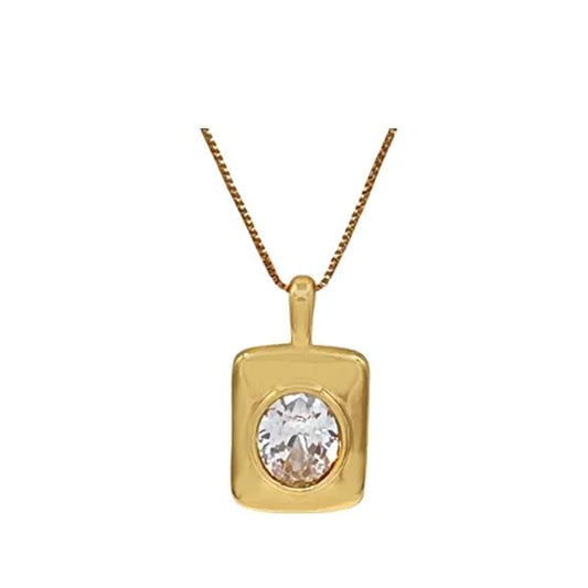 Gold Tag with CZ Necklace