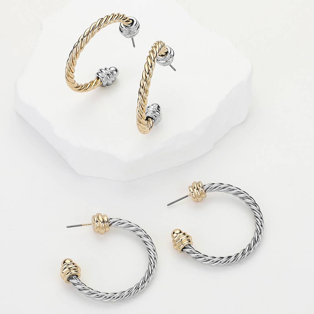 Two Tone Rope Hoop Earrings