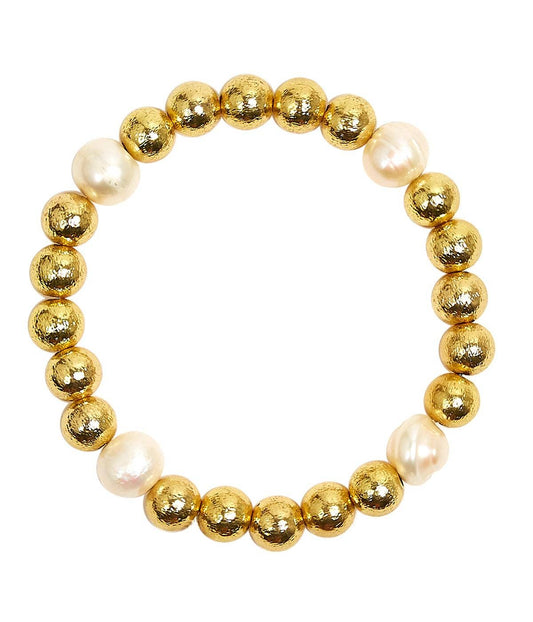 Georgia Gold  & Freshwater Pearl Bracelet -10mm Beads