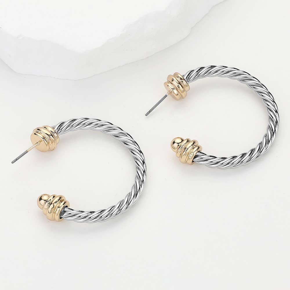 Two Tone Rope Hoop Earrings