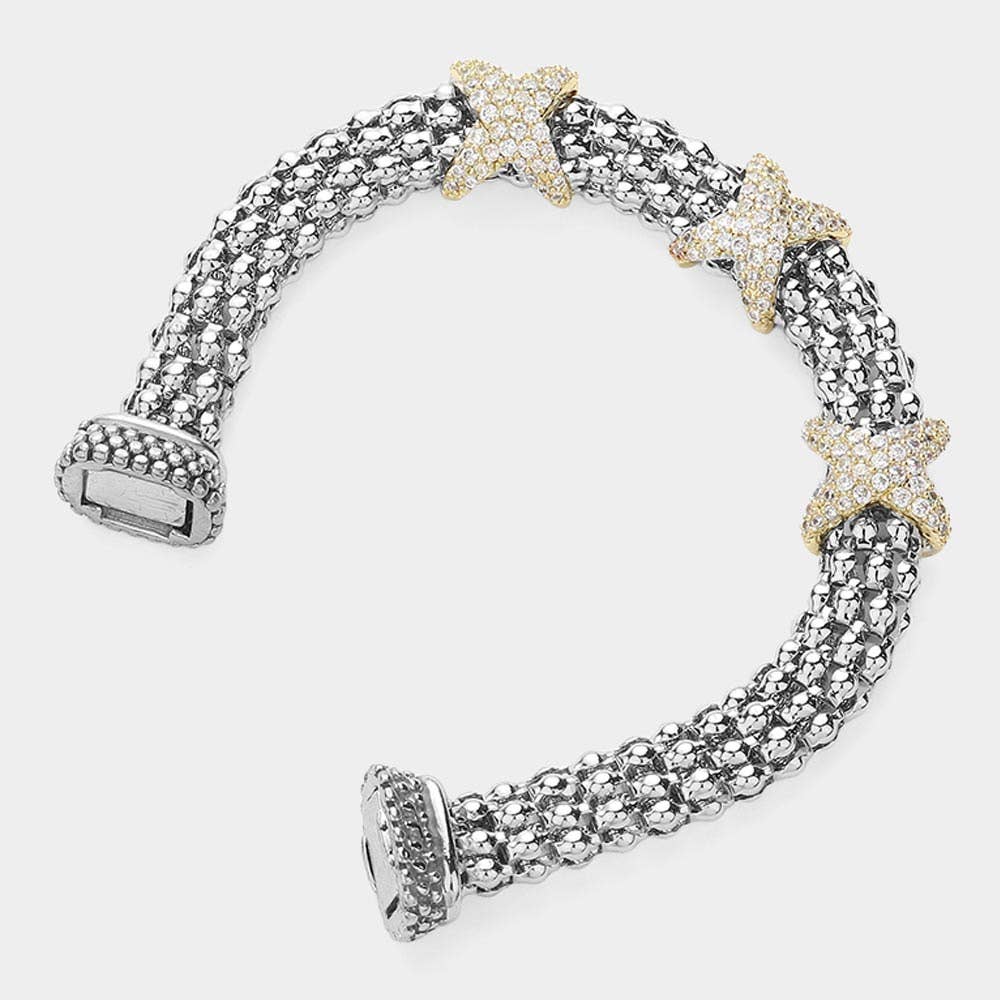 Two Tone CZ Crisscross Bracelet