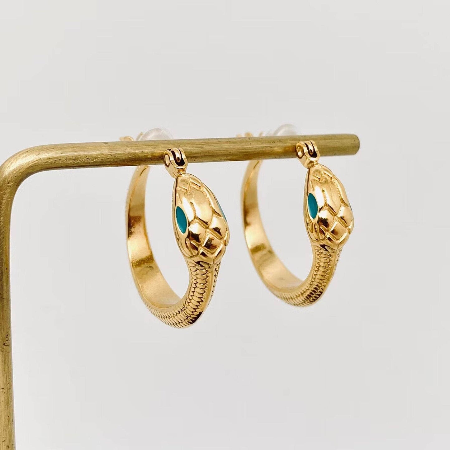 Green Eyed Snake Hoop Earrings