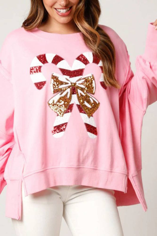 Christmas Sequin Candy Cane Lightweight Sweatshirt