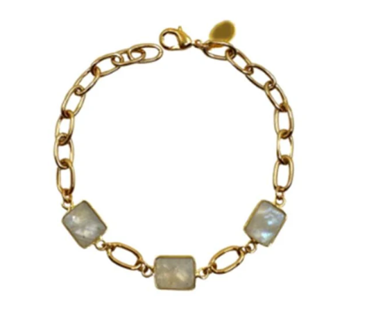 3 Stone Bezel Set Moonstone Bracelet