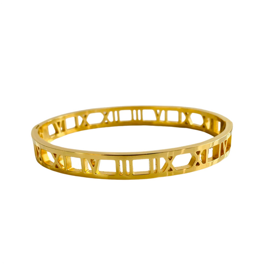 Gold Roman Numeral Bangle Bracelet