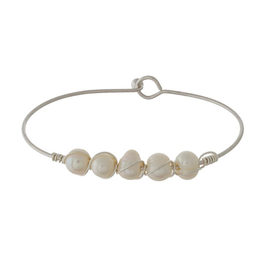 Wire Wrapped Pearl Bangle