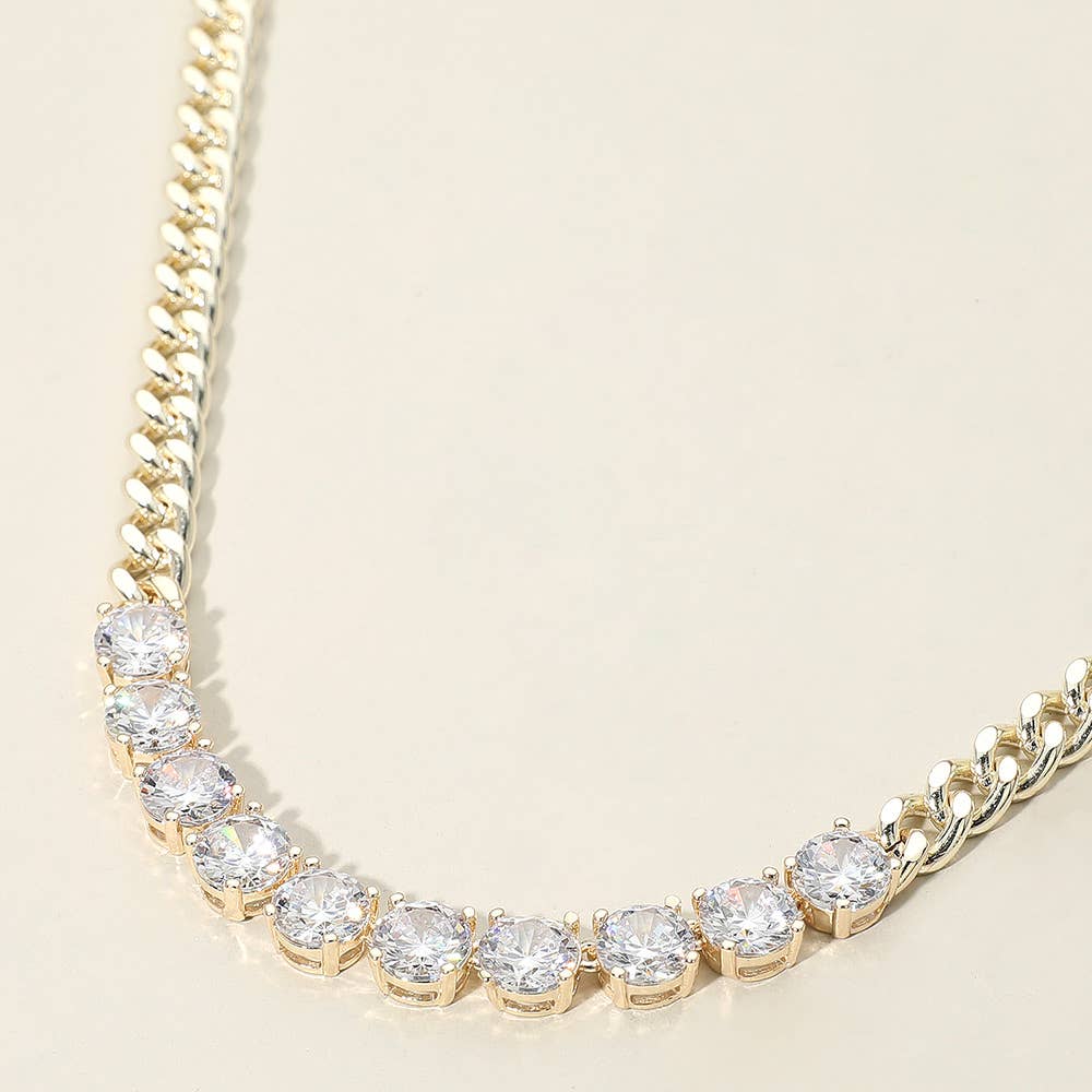 Round-Cut Solitaire CZ Stone Link Necklace