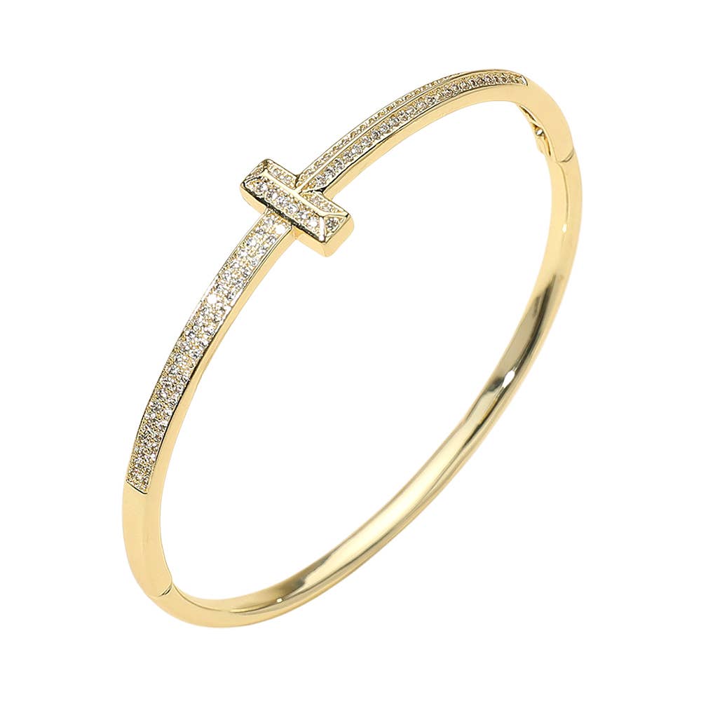 CZ Pave' T-bar Hinged Bracelet