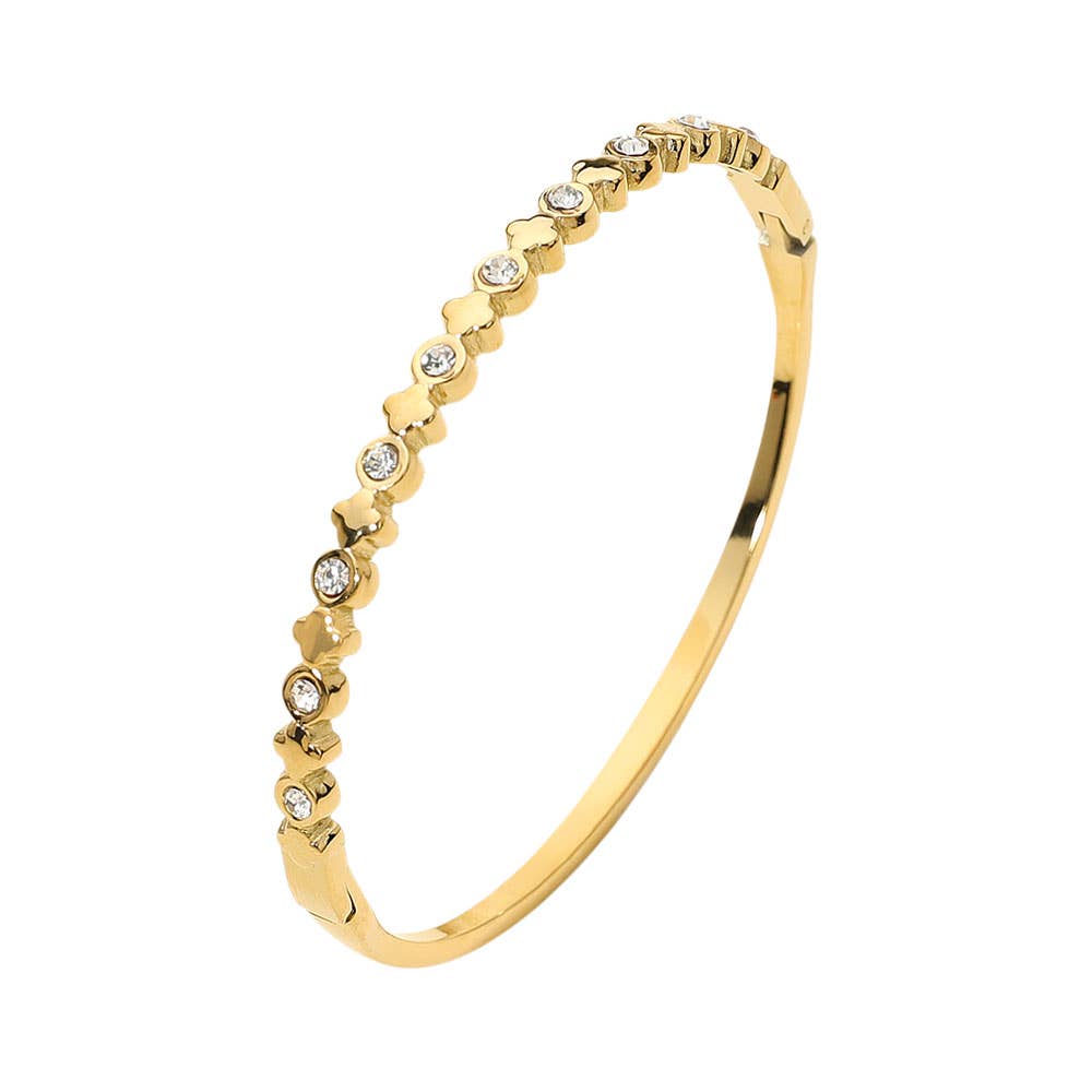 CZ and Clover Hinged Bangle Bracelet