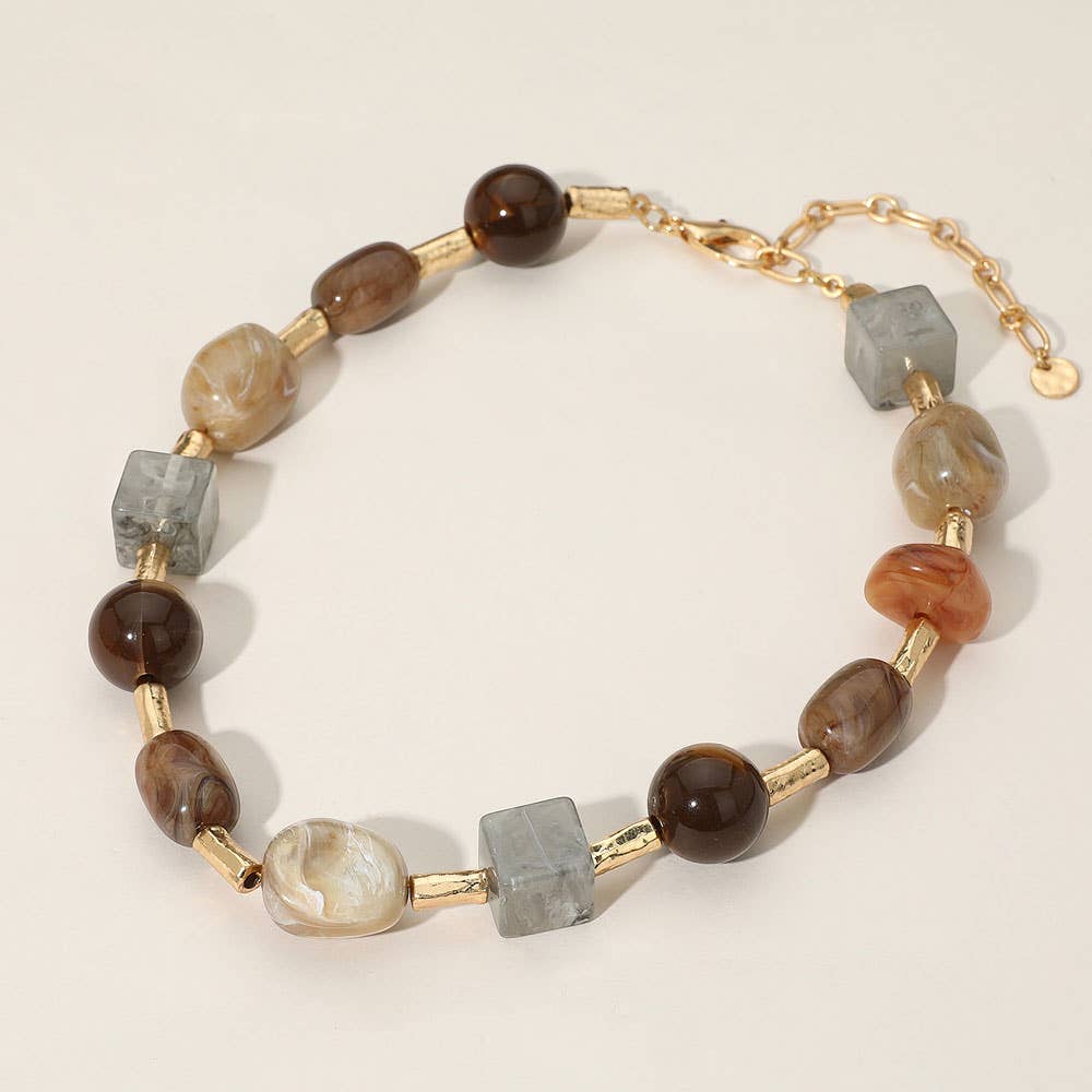 Chunky Geometric Marbled Beaded Necklace