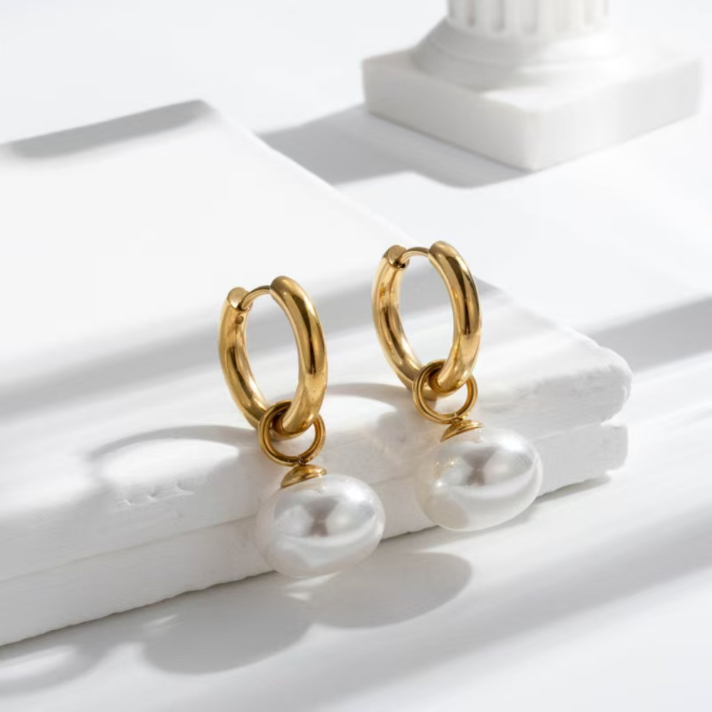 Chunky Pearl Drop Hoops