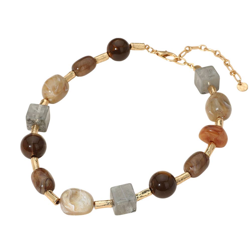 Chunky Geometric Marbled Beaded Necklace